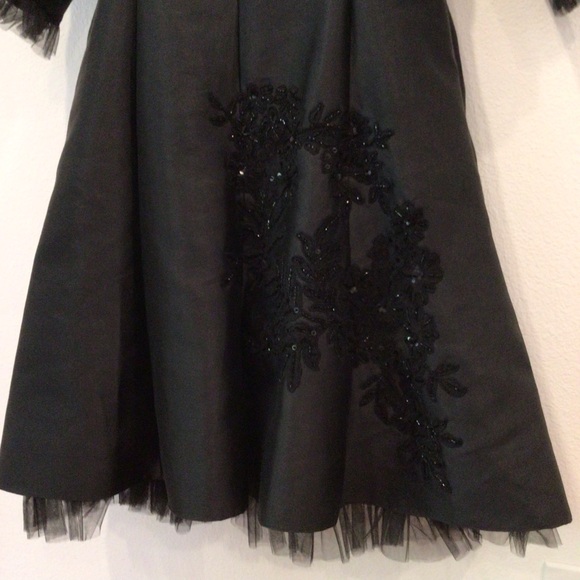 RICKIE FREEMAN TJ NITES Black Silk Square Neck Sequined A-line Midi Dress 16 - Picture 6 of 7